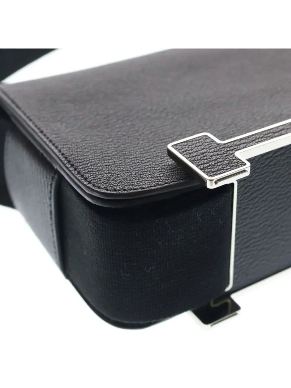 Hermes Geta Black Chevre Shoulder Bag Leather Silver